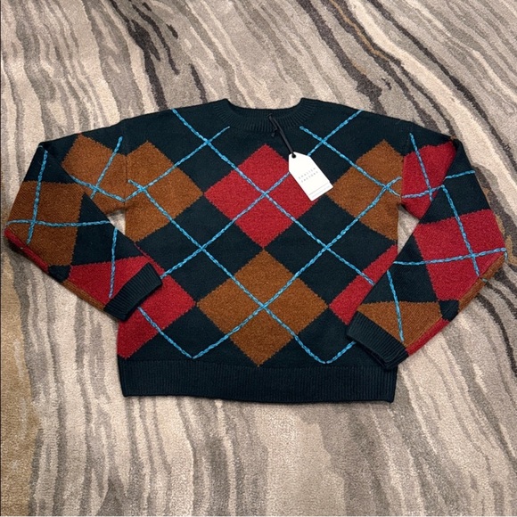 NWT Anthropologie English Factory Fuzzy Argule Crew Neck Sweater Dark Green - Picture 5 of 12